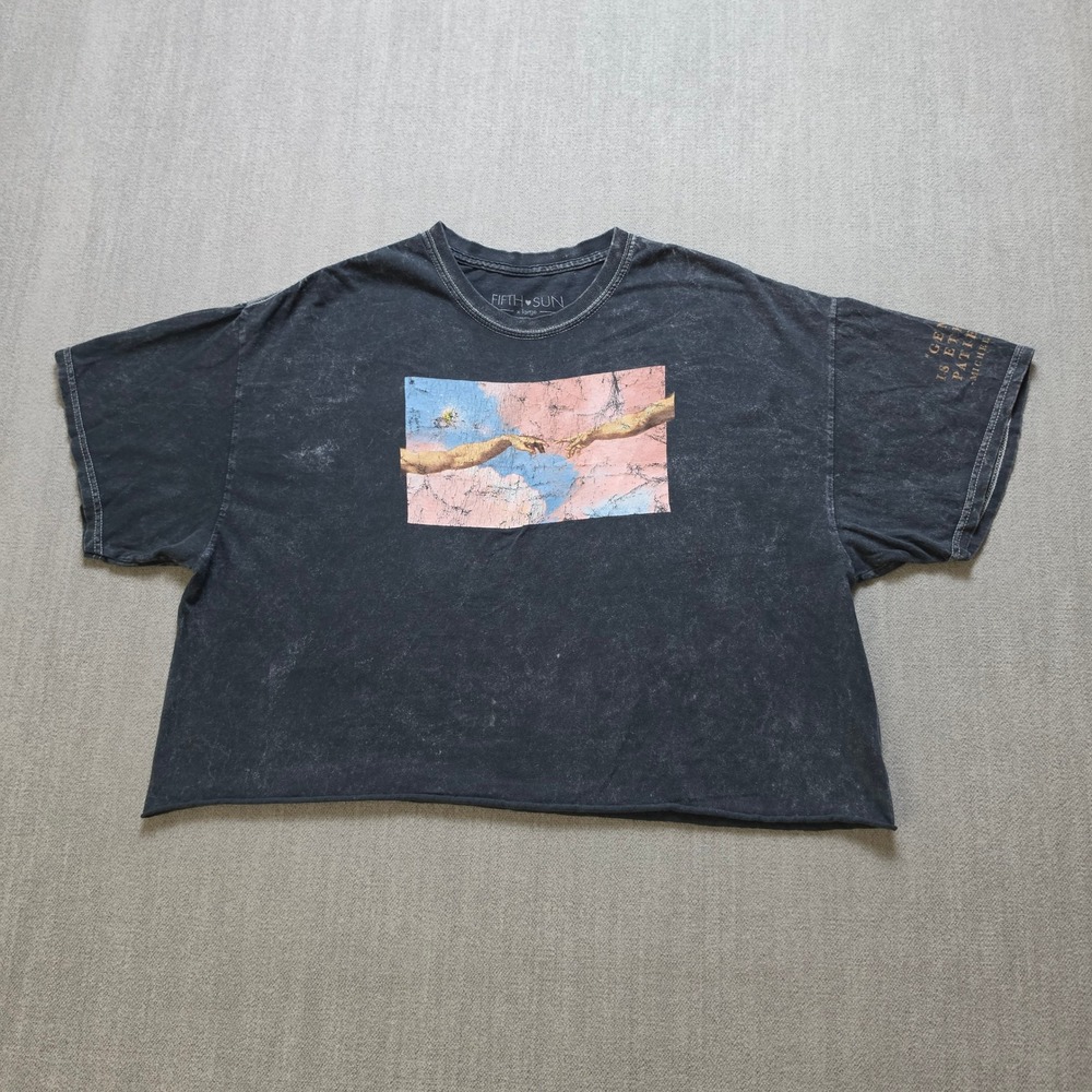 Fifth Sun Graphic Tee Women XL Black Michelangelo Creation of Adam Crop Top